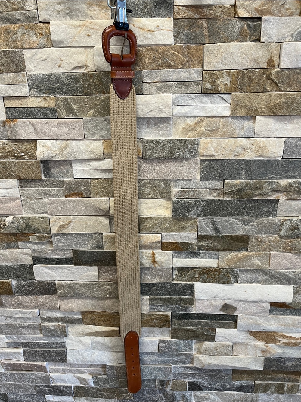 American Eagle Outfitters Tan Canvas Belt with Brown Leather Accents